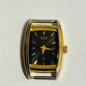 Vintage Citizen Quartz Curved Rectangle Women Watch Black Dial Runs New Battery